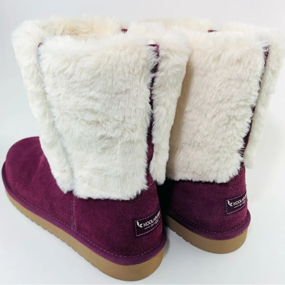 NEW Koolaburra by UGG Women’s Faux Fur Winter Boots Size 9 US - Plum & White - Picture 12 of 15